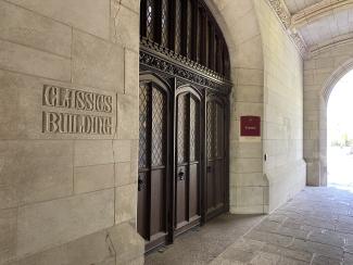 architectural features and door to the Classics Building